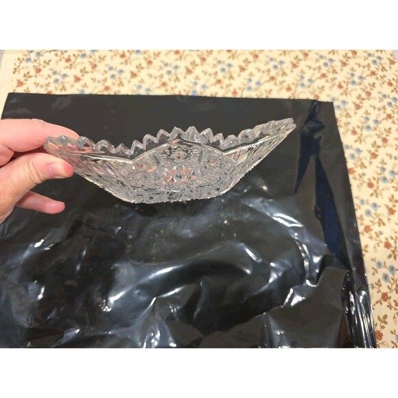 Square Early American‎ Pattern Glass Serving Bowl Hobstars & Stars w Fan Corners - Picture 2 of 6